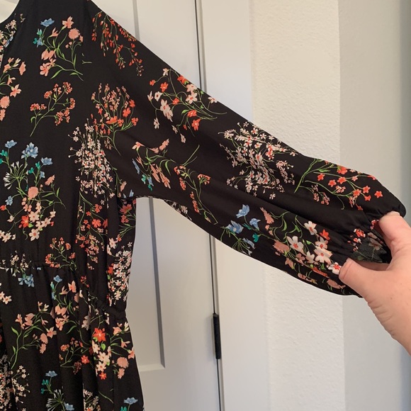 Black floral prairie/peasant/boho/70s Dress Lane Bryant Sz 28 Maxi Length - Picture 4 of 8